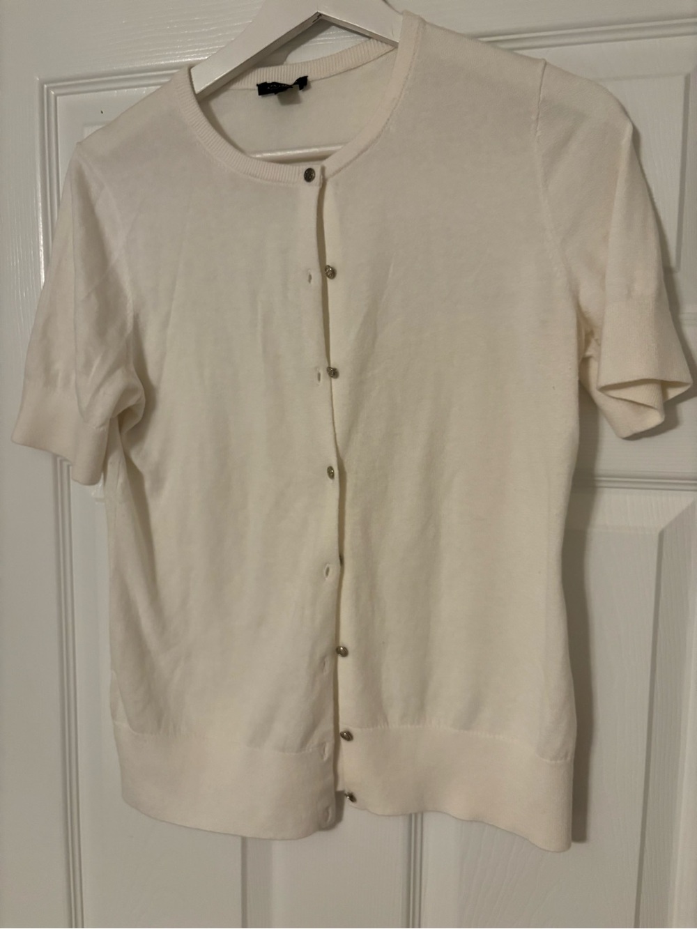 Ann Taylor Ivory Short-Sleeve Button Cardigan
